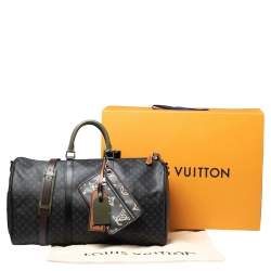 Pre Owned Louis Vuitton Monogram Eclipse Canvas Patchwork Keepall Bandouliere 50 Bag