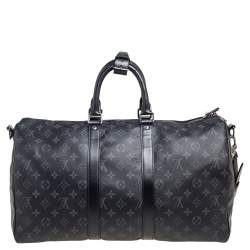 Pre Owned Louis Vuitton Monogram Eclipse Canvas Keepall Bandouliere 45 Bag
