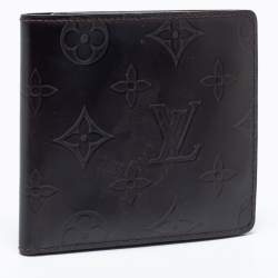 Pre Owned Louis Vuitton Dark Brown Leather Monogram Embossed Bifold Wallet 