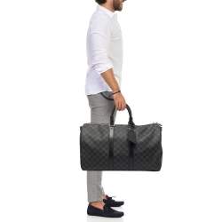 Louis Vuitton Damier Graphite Canvas and Leather Keepall Bandouliere 45 Bag