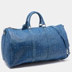 Louis Vuitton Blue Washed Monogram Empreinte Leather Keepall Bandoulière 50 Bag