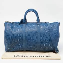 Louis Vuitton Blue Washed Monogram Empreinte Leather Keepall Bandoulière 50 Bag