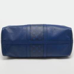 Louis Vuitton Pacific Blue Taiga Leather and Monogram Eclipse Canvas Keepall Bandouliere 50 