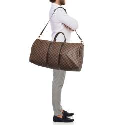 Louis Vuitton Damier Ebene Canvas Keepall Bandouliere 55 Bag