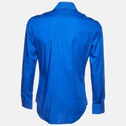 Louis Vuitton Blue Monogram Jacquard Cotton Button-Up Shirt S
