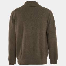 Louis Vuitton Green Rib Knit Wool Blend Shawl Collar Cardigan L