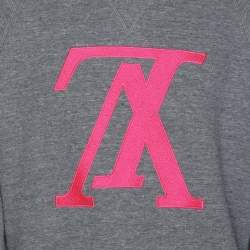 Louis Vuitton Light Blue Cotton Knit LV Embroidered Crew Neck Sweatshirt M