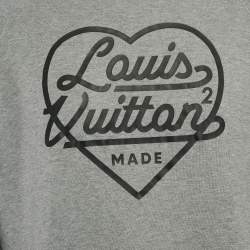 مملوكة مسبقًا Louis Vuitton X Nigo Grey Logo Heart Print Cotton Knit Sweatshirt L