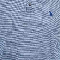 Pre Owned Louis Vuitton Blue Patterned Knit Polo T-Shirt XL
