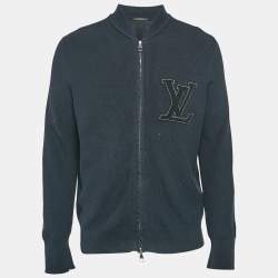 Louis Vuitton Navy Blue LV Patch Rib Knit Zip Up Jacket XS