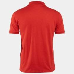 Pre Owned Louis Vuitton Red LV Embroidered Pique Cotton Polo T-Shirt S