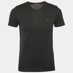 Louis Vuitton Black LV Embroidered Jersey V-Neck T-Shirt XS