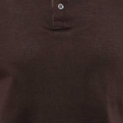 Pre Owned Louis Vuitton Brown Cotton Damier Ebene Detailed Polo T-Shirt L