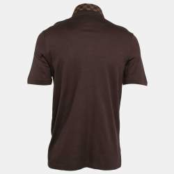 Pre Owned Louis Vuitton Brown Cotton Damier Ebene Detailed Polo T-Shirt L