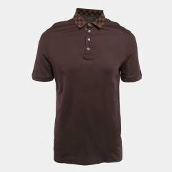 Pre Owned Louis Vuitton Brown Cotton Damier Ebene Detailed Polo T-Shirt L