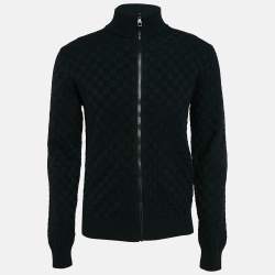 Louis Vuitton Navy Blue Wool Damier Knit Zip-Up Jacket XS