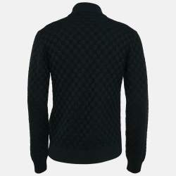 Louis Vuitton Navy Blue Wool Damier Knit Zip-Up Jacket XS