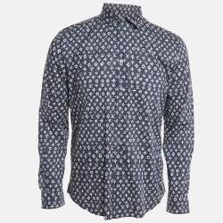 Louis Vuitton Navy Blue Logo Print Cotton Button Front Shirt M
