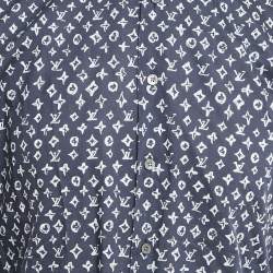 Louis Vuitton Navy Blue Logo Print Cotton Button Front Shirt M