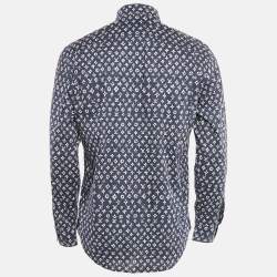 Louis Vuitton Navy Blue Logo Print Cotton Button Front Shirt M