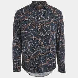 Louis Vuitton Navy Blue Twisted Chain Monogram Print Viscose Shirt S