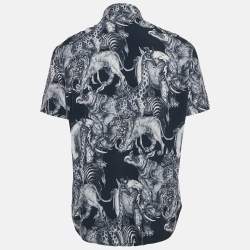 مملوكة مسبقًا Louis Vuitton Navy Blue Printed Half Sleeve Button Front Shirt M