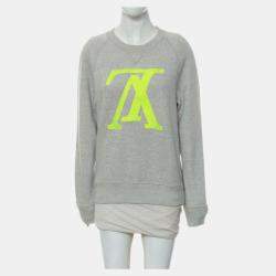 Louis Vuitton Light Grey, Neon Green Logo Embroidered Sweater SZ S