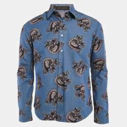Louis Vuitton Blue Elephant Print Cotton Shirt M
