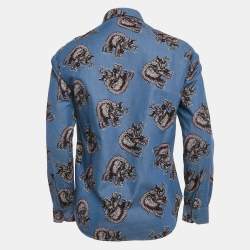Louis Vuitton Blue Elephant Print Cotton Shirt M
