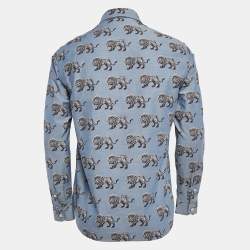 مملوكة مسبقًا Louis Vuitton Blue Lion Print Cotton Shirt M
