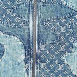 Pre Owned Louis Vuitton Blue Logo Jacquard Denim Hooded Zip-Up Jacket S
