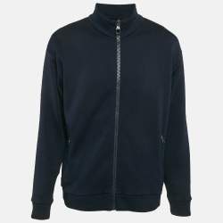 Louis Vuitton Navy Blue Logo Jacquard Knit Zip-Up Jacket XXL