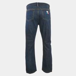 Louis Vuitton Blue Denim Leather Tab Detail Regular Jeans L Waist 35"