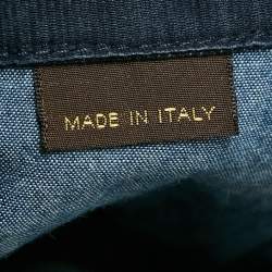 Louis Vuitton Blue Denim Leather Tab Detail Regular Jeans L Waist 35"