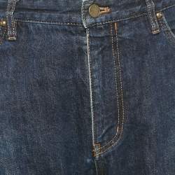Louis Vuitton Blue Denim Leather Tab Detail Regular Jeans L Waist 35"