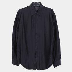 Louis Vuitton Navy Silk Evening Regular Long Sleeve Shirt Size 39