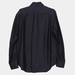 Louis Vuitton Navy Silk Evening Regular Long Sleeve Shirt Size 39