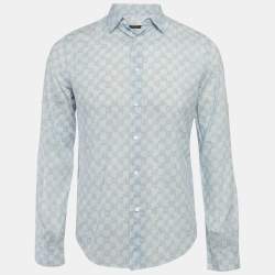 Louis Vuitton Blue Damier Ebene Print Cotton Button Front Shirt S