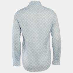 Louis Vuitton Blue Damier Ebene Print Cotton Button Front Shirt S