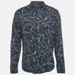 Louis Vuitton Navy Blue Twisted Chain Print Crepe Long Sleeve Shirt M