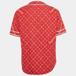 Louis Vuitton x Supreme Red Monogram Denim Baseball Shirt M