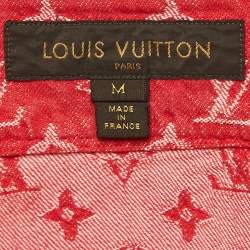 Louis Vuitton x Supreme Red Monogram Denim Baseball Shirt M