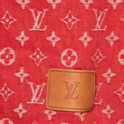 Louis Vuitton x Supreme Red Monogram Denim Baseball Shirt M