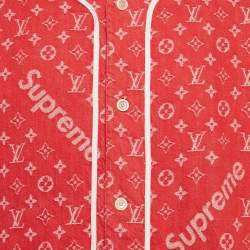 Louis Vuitton x Supreme Red Monogram Denim Baseball Shirt M