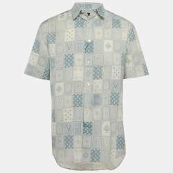 Louis Vuitton Blue LV Monogram Cards Print Cotton Short-Sleeve Shirt L