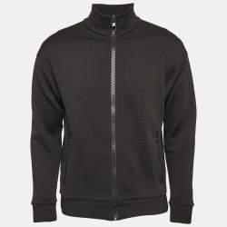 Louis Vuitton Black Monogram Textured Knit Zip Up Jacket S