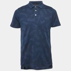 Louis Vuitton Blue Logo Print Cotton Pique Polo T-Shirt L