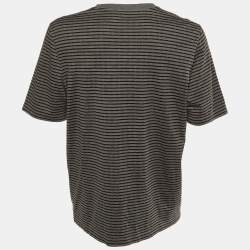 Louis Vuitton Grey Striped Cotton V Detail Crew Neck T-Shirt XXL