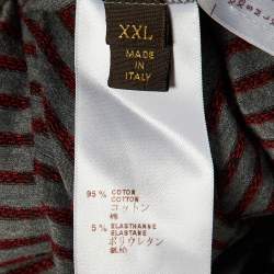 Louis Vuitton Grey Striped Cotton V Detail Crew Neck T-Shirt XXL