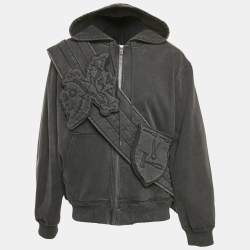 Louis Vuitton Faded Black Applique Detail Zip-Up Jacket XL